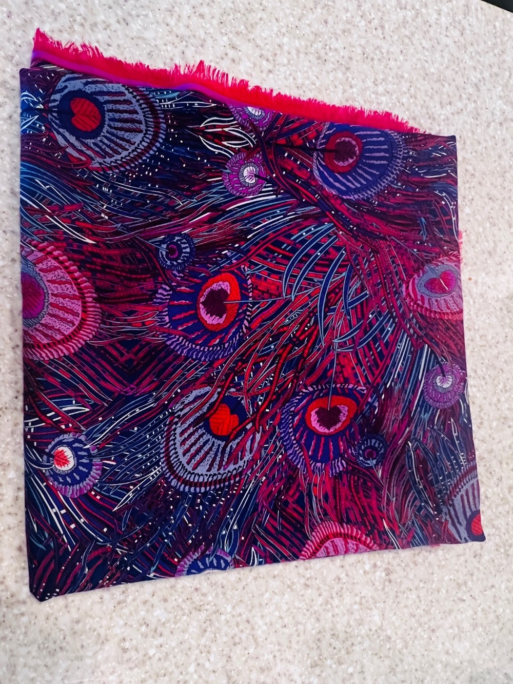 liberty Purple and Pink Peacock Feather Print Scarf